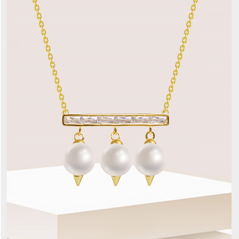 Non-fading Sweet S925 Sterling Silver Necklace Zircon Pearl