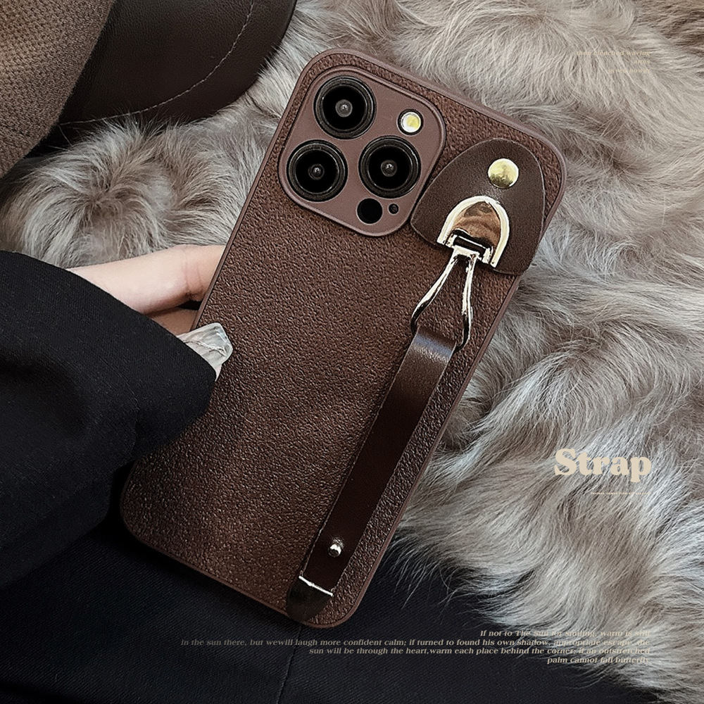 Vintage Leather Wrist Strap Premium Moon Crater-Textured Phone Case