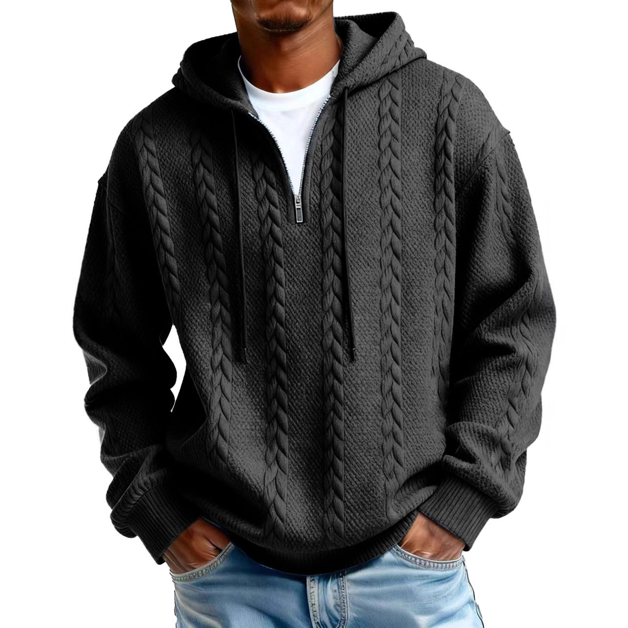 Fashionable Half-zip Hooded Sweatshirt With Long Sleeves