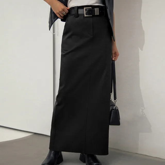 High Waist Straight Slimming Skirt Long Slit Black - Shop at LoveMi