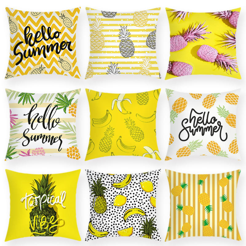 Pineapple Greenery Fleece Throw Pillow Cover