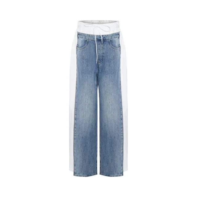 Women's Patchwork Jeans High Waist Loose Trousers Blue - Shop at LoveMi