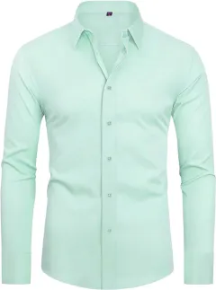 Men's Slim-fit Long-sleeve Solid Colour Simple Business Casual Shirt - Green - View 1