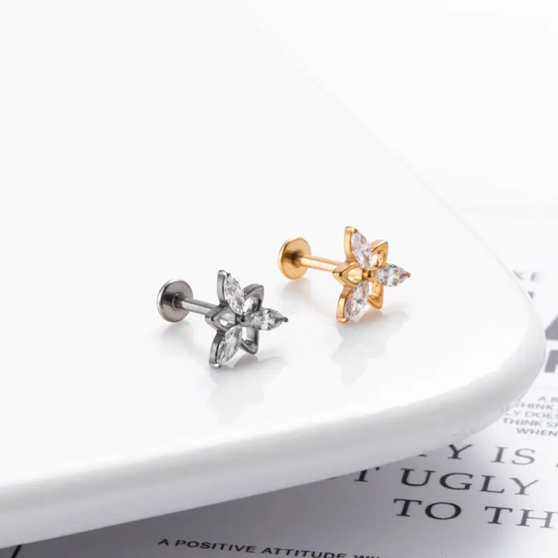 G23 Titanium Plug-in Push Pin Zircon Ear Bone Stud