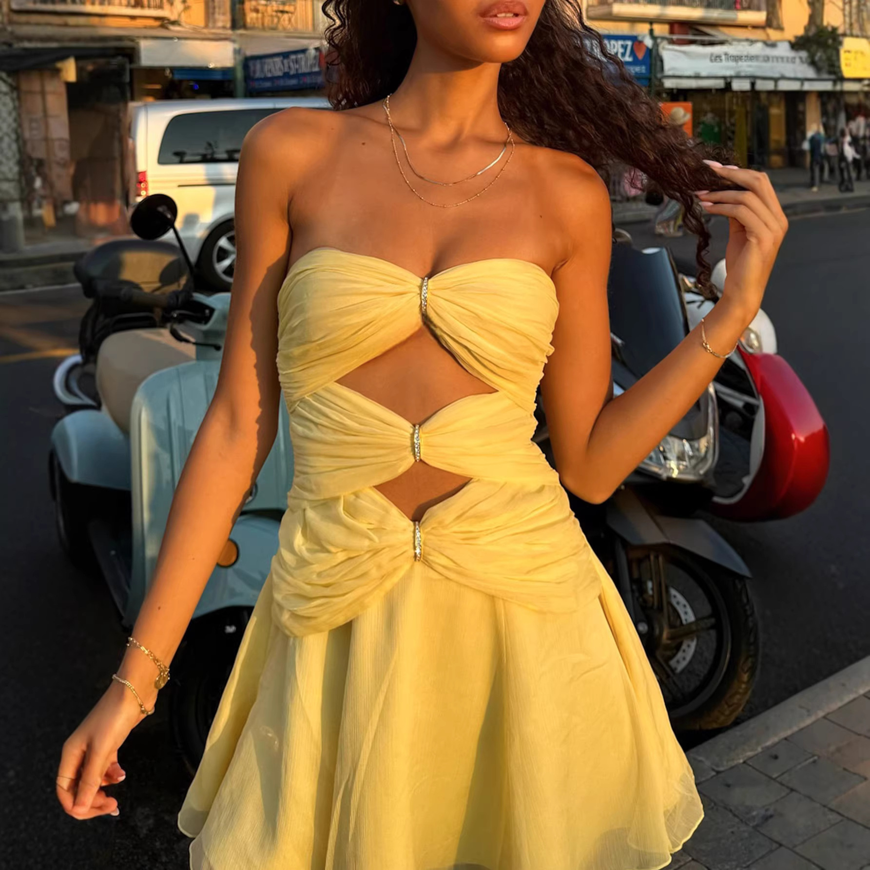 Women's SpringSummer Designer Hollow-Out Short Skirt Dress