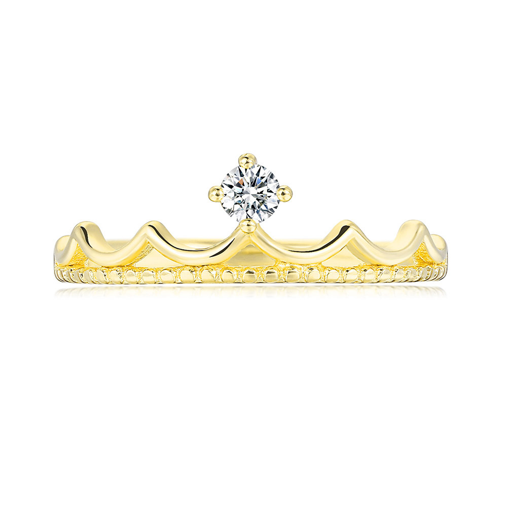 Gold-plated Zircon Crown Thin Ring Women