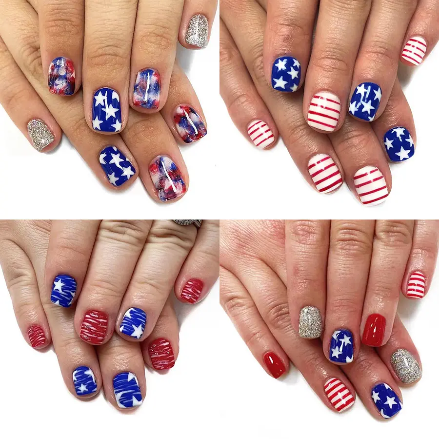 Nail Tip Finished Glitter Red And Blue