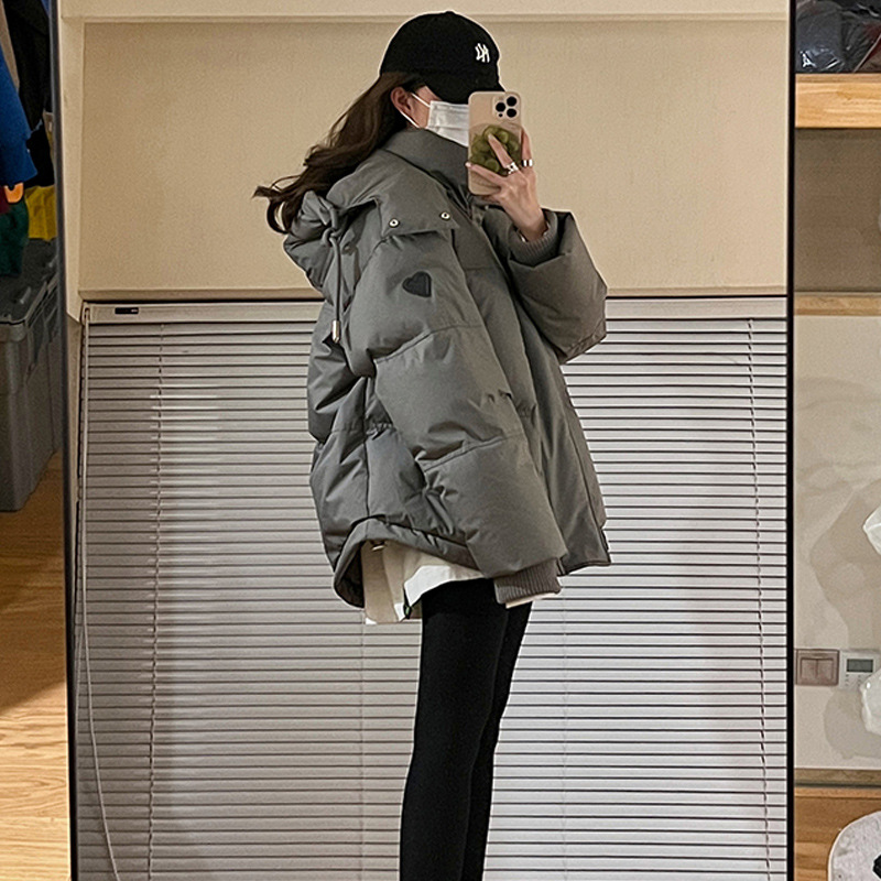 Winter Female With Hearts Short Down Jacket Coat Gray - Shop at LoveMi