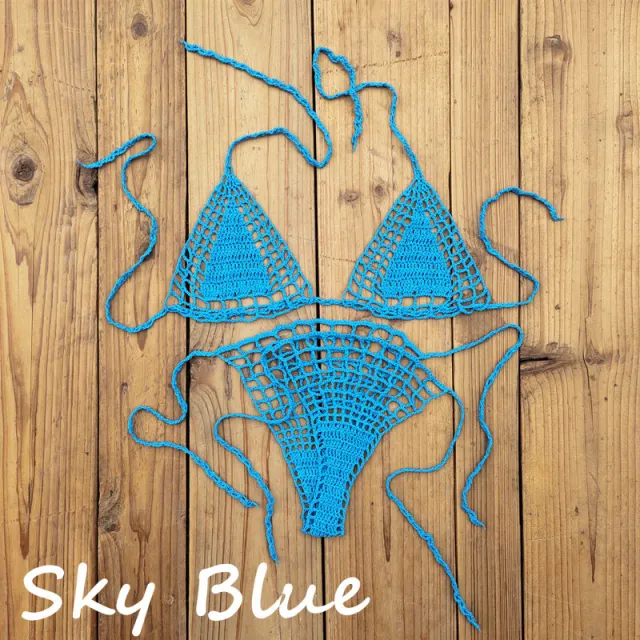 Handmade Crochet Mini Bikini Suit Beach Micro Swimsuit Smalt M - Shop at LoveMi