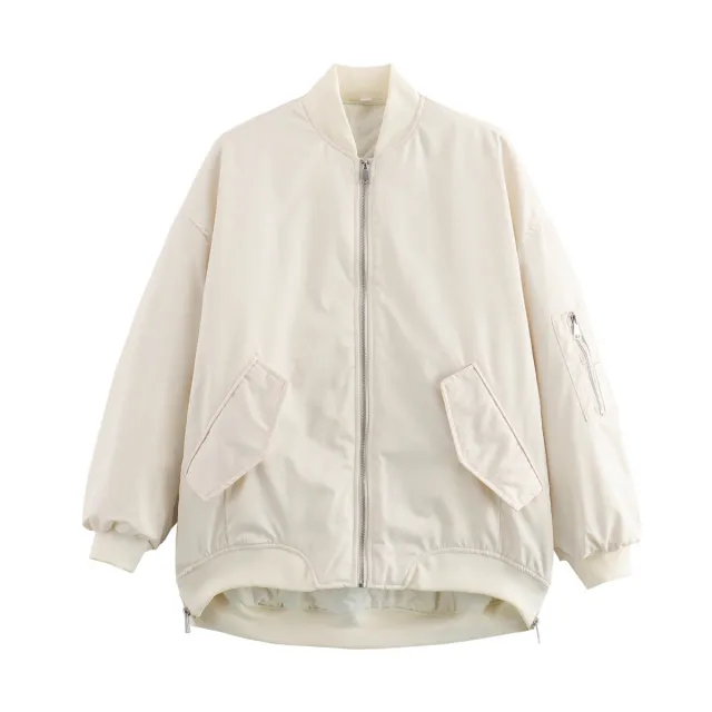 American Flight Jacket Women's Brand Loose Baseball Uniform Coat Beige - Shop at LoveMi