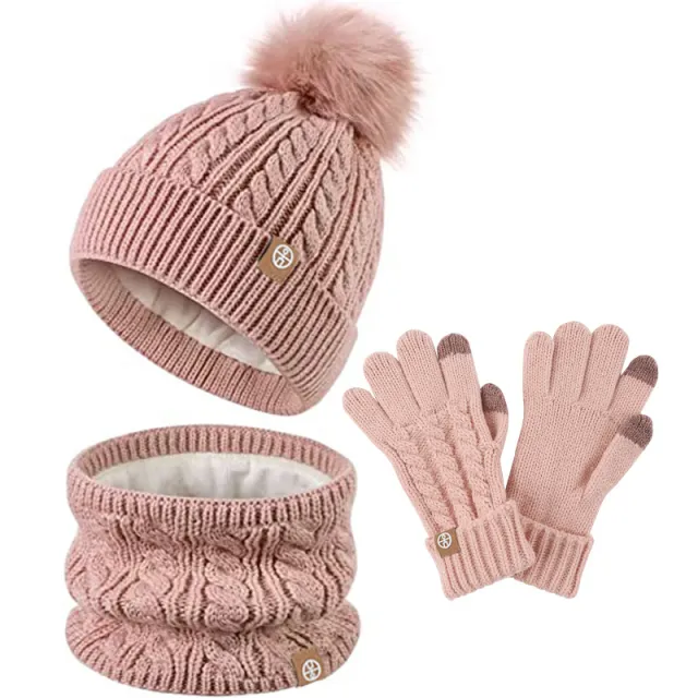 Winter Warm Plush Children's Scarf Hat Gloves Suit Pink - Shop at LoveMi