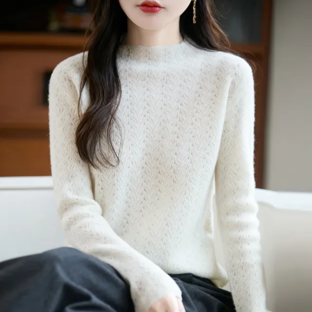 Women's Wool Mock Neck Sweater White - Shop at LoveMi