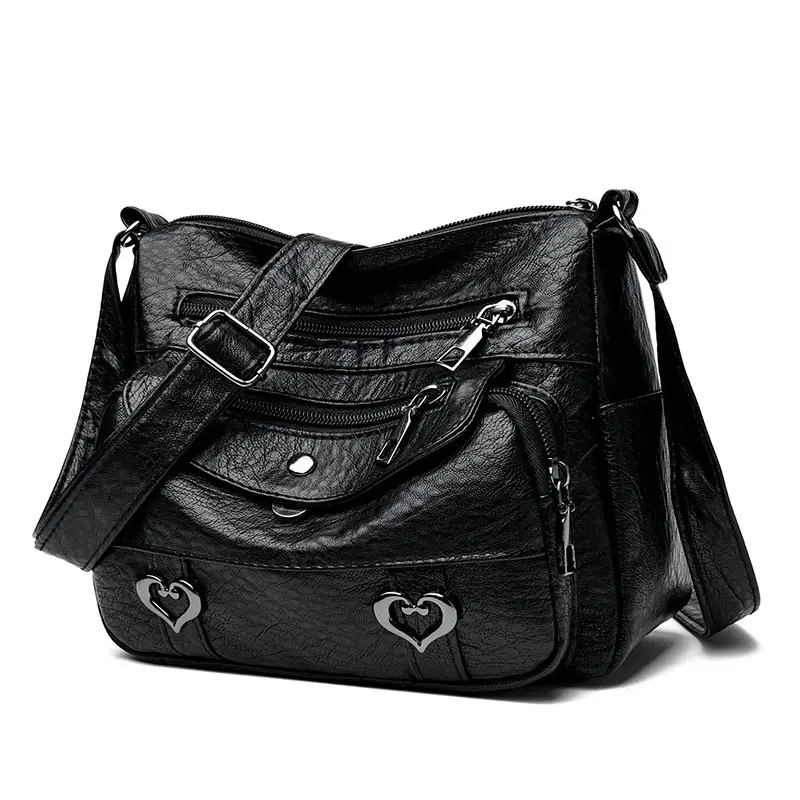 Crossbody Bag Soft Leather Textured Retro Large Capacity Middle-aged