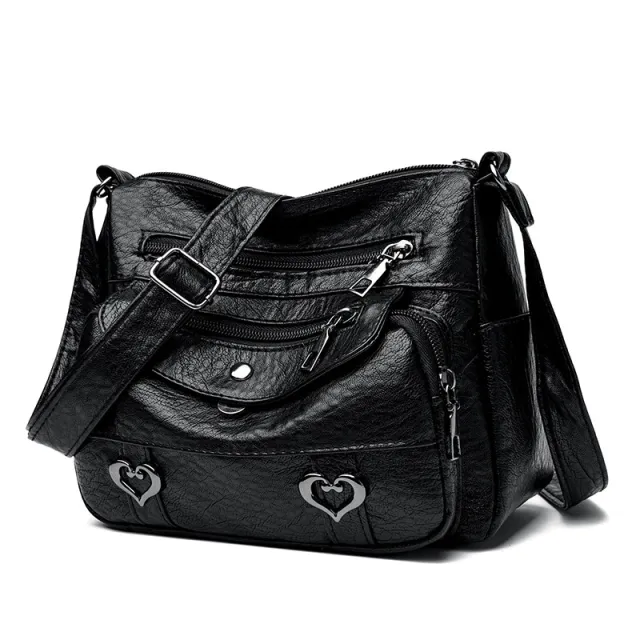 Crossbody Bag Soft Leather Textured Retro Large Capacity Middle aged Black - Shop at LoveMi