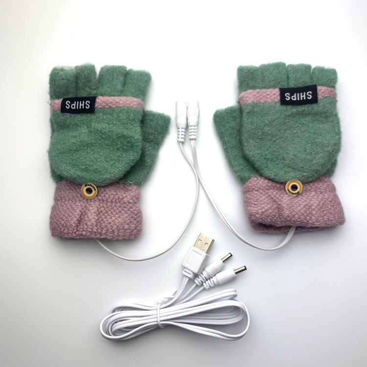 USB Electrically Heated Gloves Half Finger Gloves Indoor Outdoor Green - Shop at LoveMi