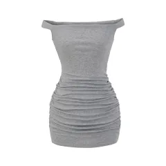 Sexy Off-the-shoulder Ruffle Hip Dress - Light Gray - View 1