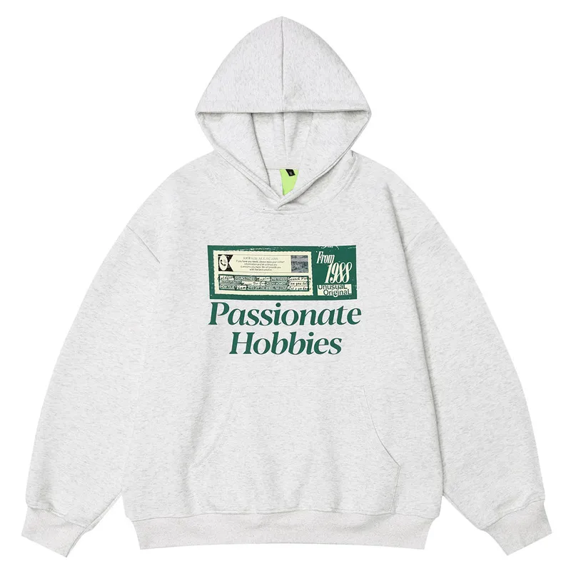 Creative Retro Nostalgic Printed Sweater Men's And Women's Hoodies - White Flower Gray