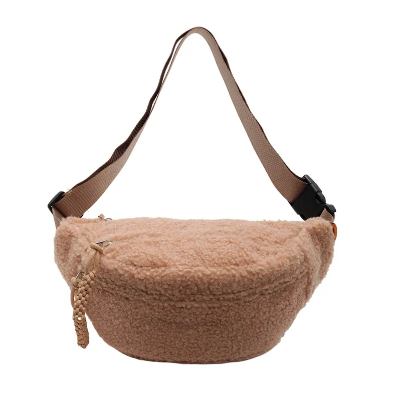 Autumn And Winter New Plush Crossbody Bag Large Capacity - Khaki