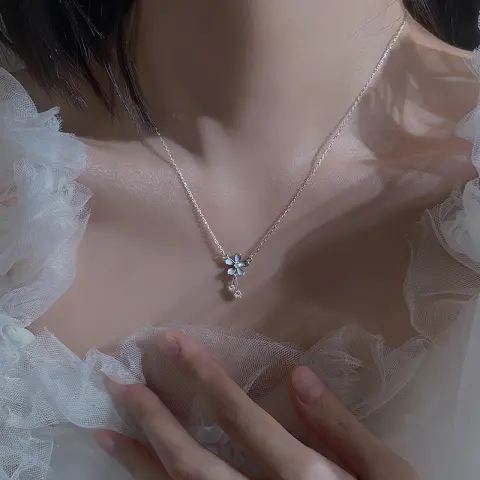 S999 Pure Silver Flower Necklace for Women Summer