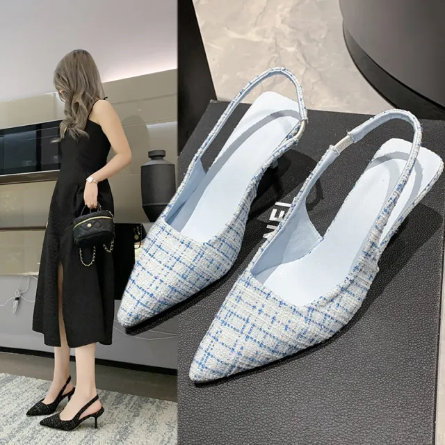 Stiletto Heel Pointed Toe Toe Cap Slingback Sandals Women's Spring And Summer New Blue - Shop at LoveMi