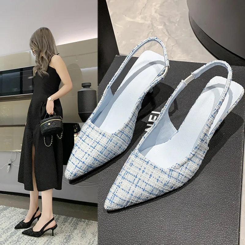 Stiletto Heel Pointed Toe Toe Cap Slingback Sandals Women's Spring And Summer New - Blue