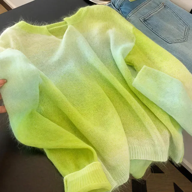Women's Gradient Slim fit Sunscreen Knitted Blouse Green - Shop at LoveMi