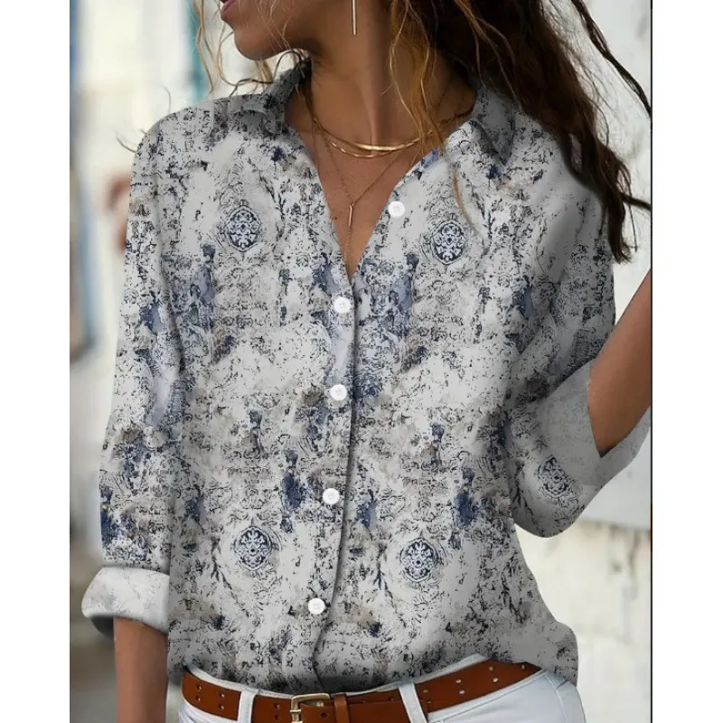 Fashion Casual Shirt Digital Printing Lapel Long Sleeve Shirt - Color2-Xl