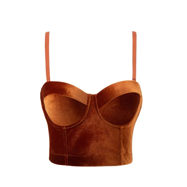 Real Velvet Spaghetti Straps Outerwear Fishbone Corset Solid Color Caramel Color L - Shop at LoveMi