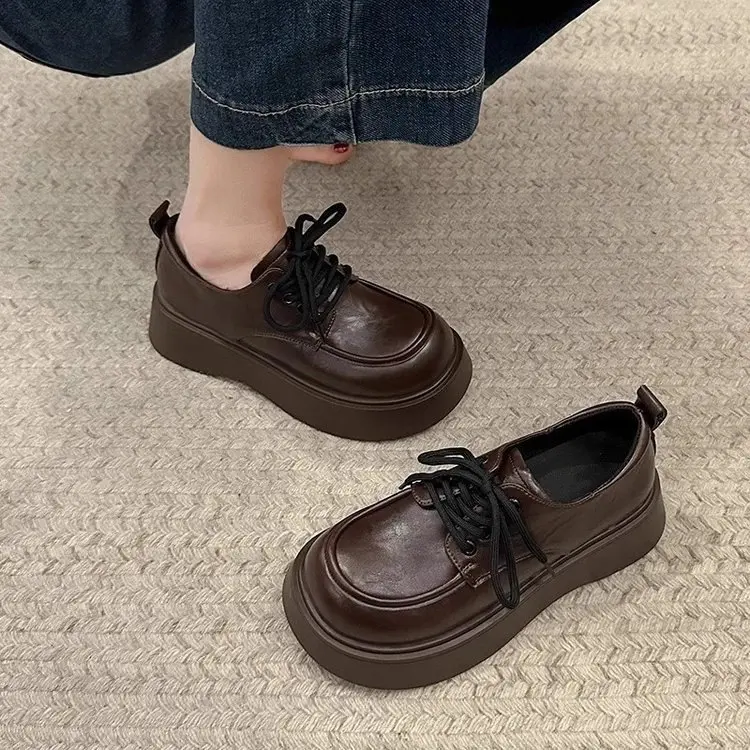 Black Lace-up Leather Shoes Comfortable