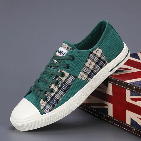 Men's Canvas Lightweight Height Increasing Stitching Casual Low Top