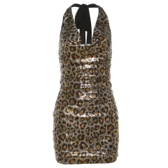 Fashion Women's Wear Leopard Print Sequins Slim Fit Dress - Leopard Print - View 1