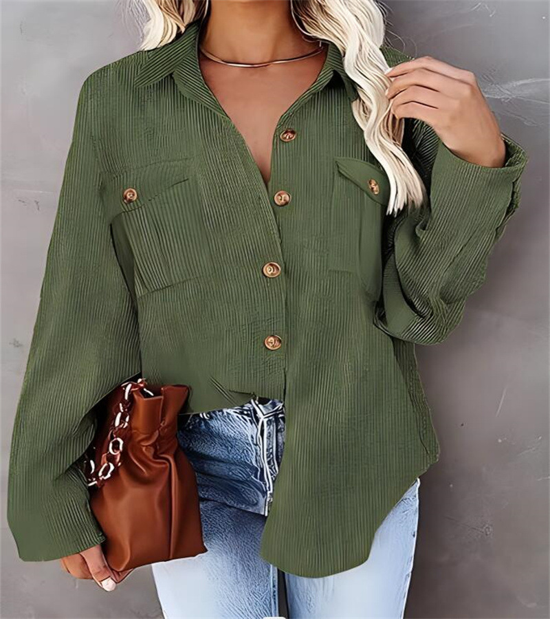 Autumn And Winter New Solid Color Button Corduroy Long Sleeve Loose Coat Women's Clothing 23dc8713 965f 49d1 8d69 8f36abcc7b2c