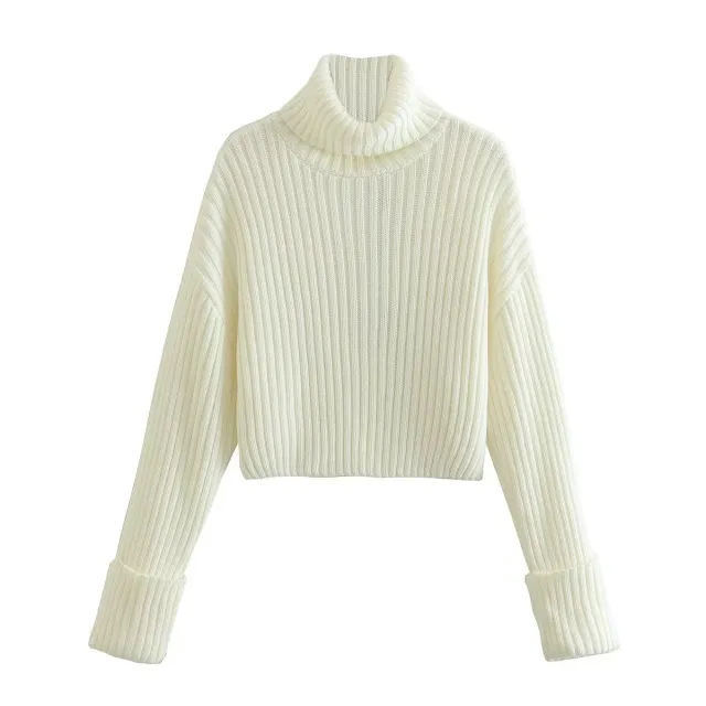 European And American Style Women's Ribbed Turtleneck Sweater Women White - Shop at LoveMi