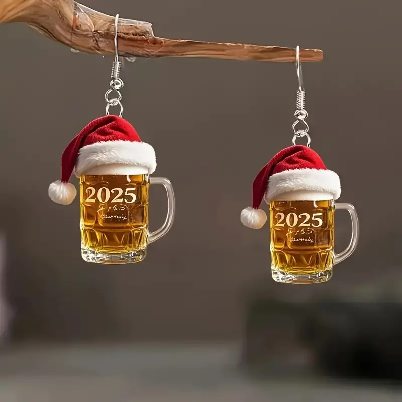 2025圣诞啤酒杯亚克力耳环
