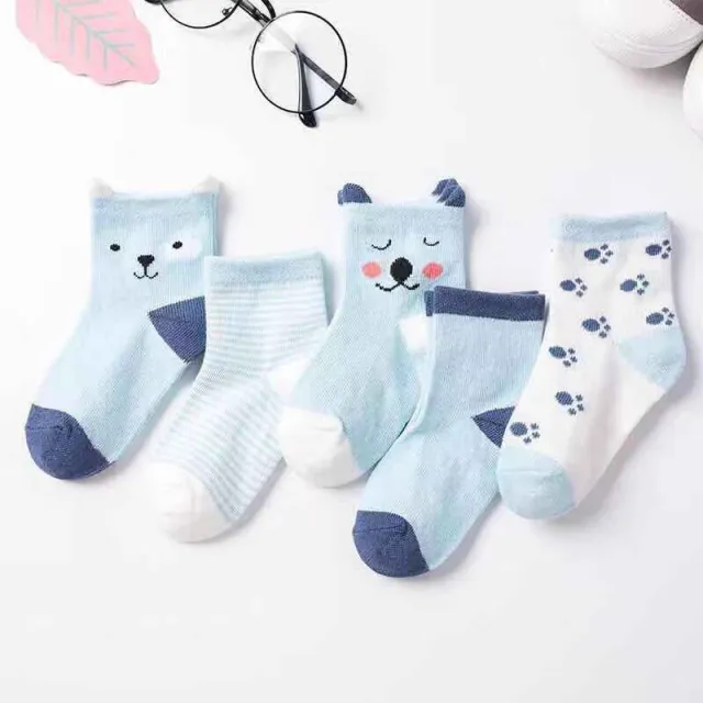 5 Pairs Children's Cotton Mid calf Length Socks Blue Puppy - Shop at LoveMi