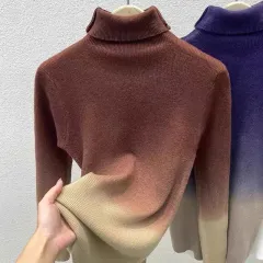 Gradient Color Turtleneck Wool Sweater Women's Bottoming Sweater French Top - Brown - View 1