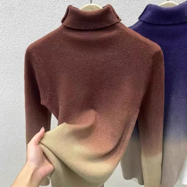 Gradient Color Turtleneck Wool Sweater Women's Bottoming Sweater French Top Brown - Shop at LoveMi