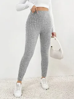 Solid Color High Waist Tight Cold-proof Warm Leggings Women's - Light Gray - View 1