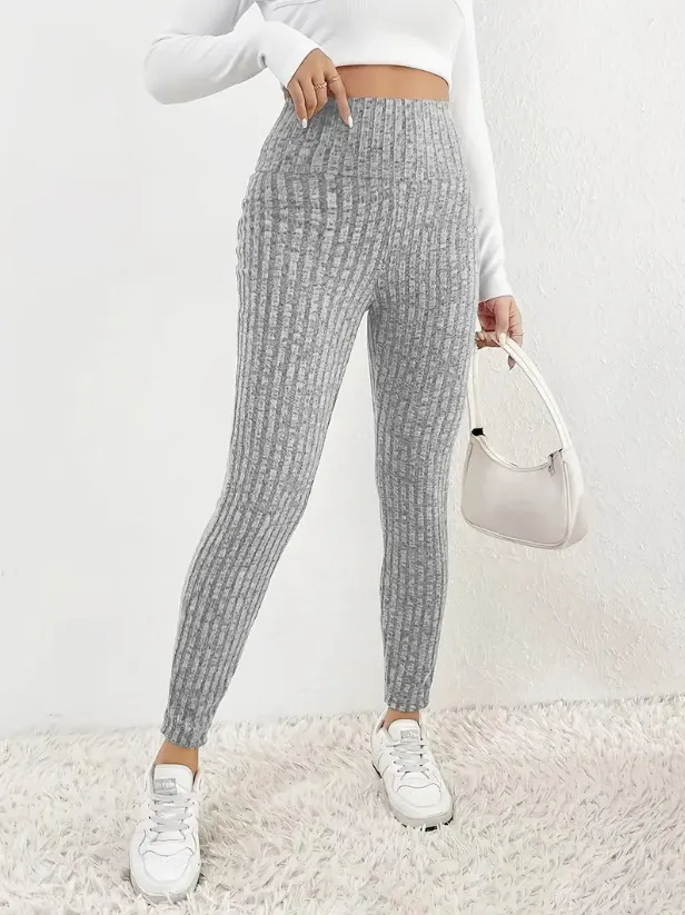 Solid Color High Waist Tight Cold proof Warm Leggings Women's Light Gray - Shop at LoveMi