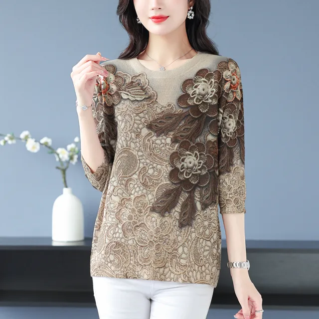 Plus Size Blouse For Middle aged Women Knitwear Color A - Shop at LoveMi
