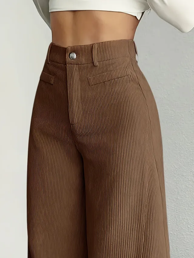 High Waist Wide Leg Pants With Vertical Stripes Straight Mopping Pants Commuter's All matching Brown - Shop at LoveMi