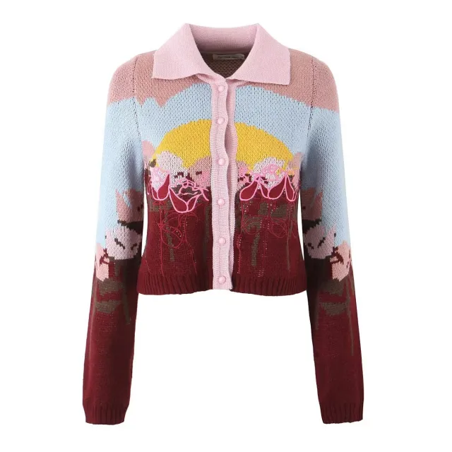 Women's Printing Color Contrast Slim fit Short Sweater - Shop at LoveMi