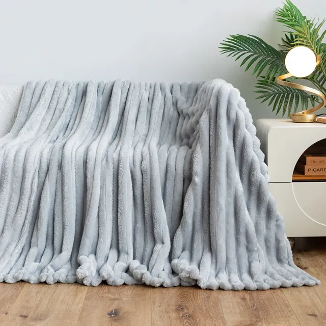 Wide Strip Dehaired Angora Blanket Multi functional Nap Fleece lined Thickened Gray - Shop at LoveMi