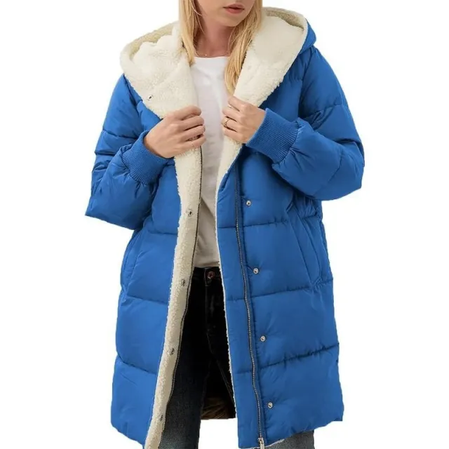 European And American Solid Color Hooded Cotton Jacket Long Sleeve Double sided Velvet Slim Elegant Cardigan Coat Blue - Shop at LoveMi