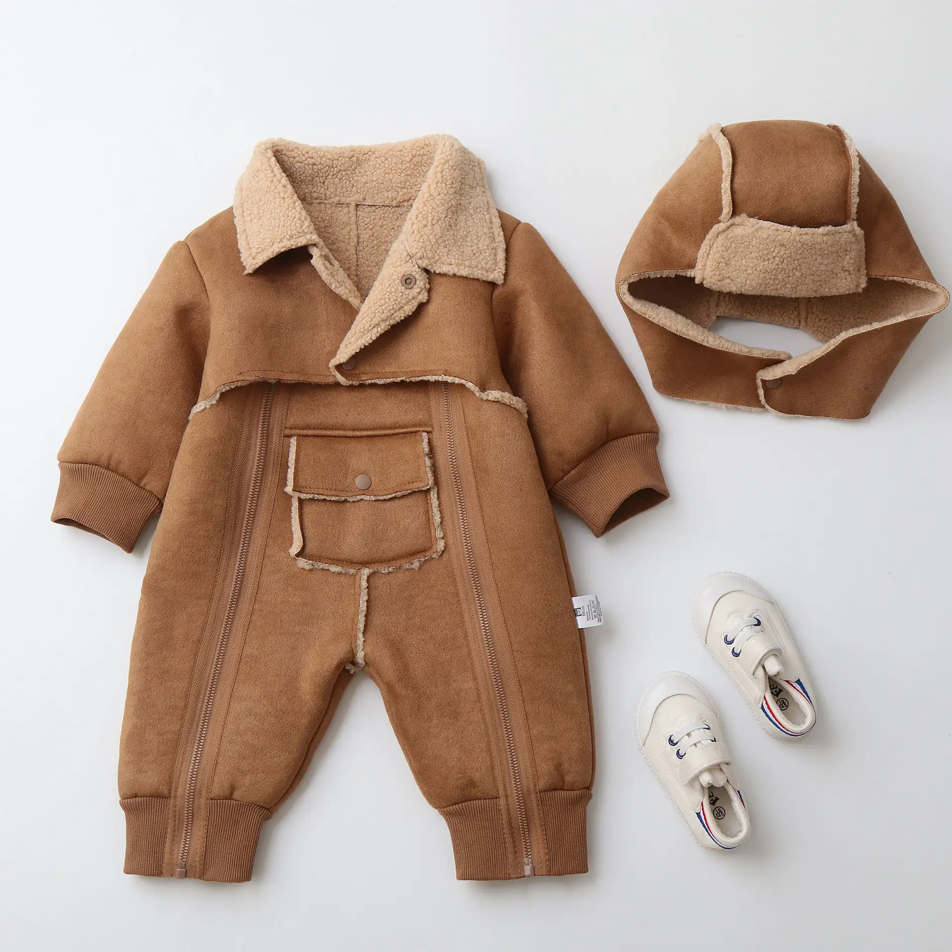 Fur One-piece Hooded Jumpsuit Children's Romper Outwear