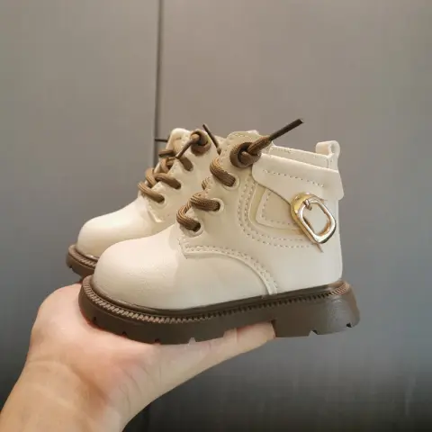 Winter Fleece-Lined Thickened Leather Ankle Boots for Kids