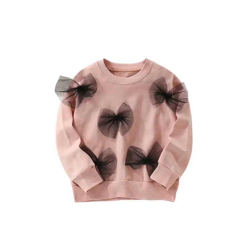 Girls' Long-Sleeve Pullover Sweatshirt with Bow Accents