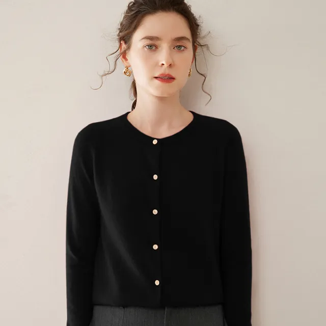 Pure Cashmere Thin Raglan Solid Color Loose Knitted Coat Black - Shop at LoveMi