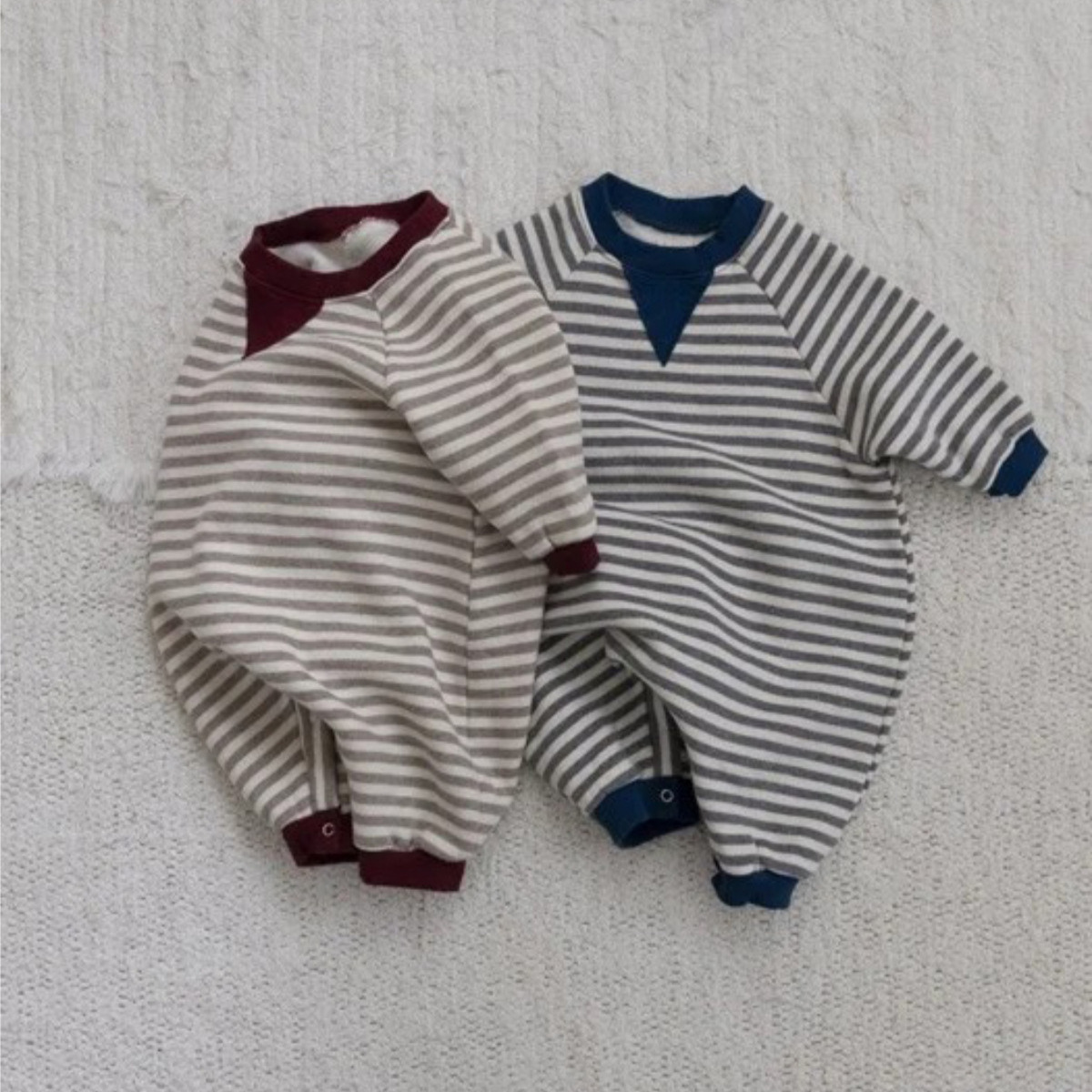 Winter Fleece-lined Baby Romper Striped Design