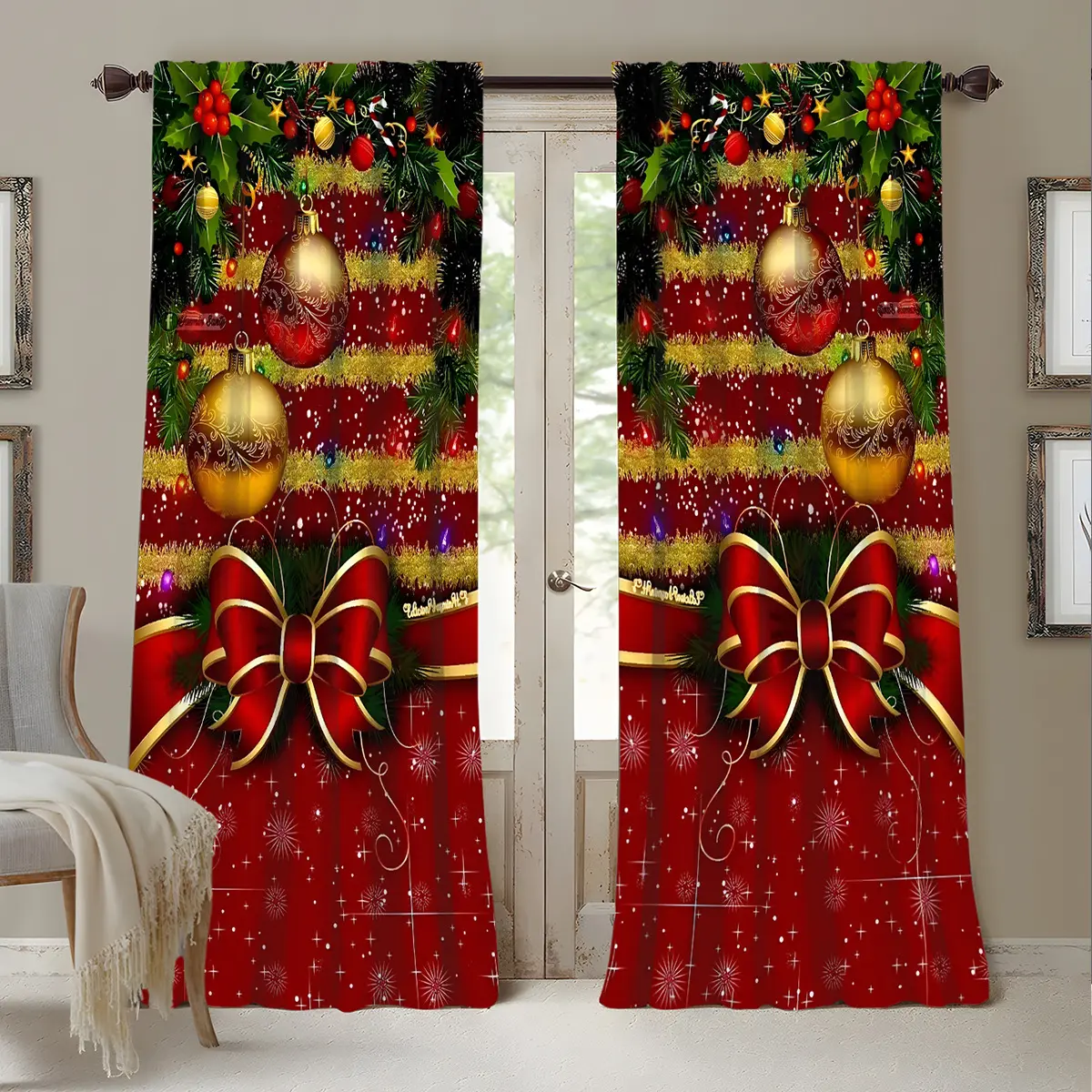 Christmas Curtain 3D Digital Printing Flower Type